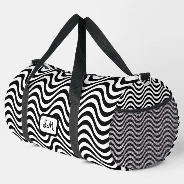 Monogram Schwarz-weiß Wavy Stripes Psychedelic Duffle Bag (Rechte Ecke)