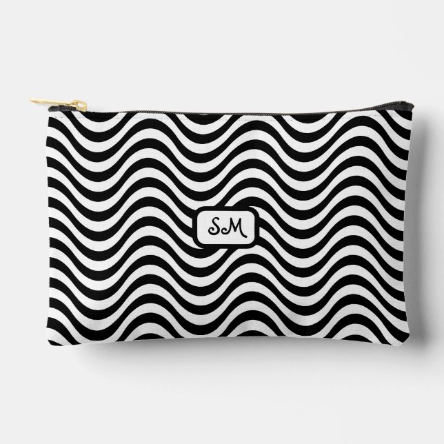 Monogram Schwarz-weiß Wavy Stripes Psychedelic SM Zubehörtasche (Vorderseite)