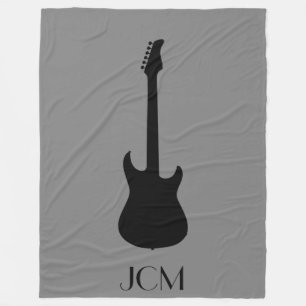 Monogram Schwarze E-Gitarre auf mittelgrauem Hinte Fleecedecke