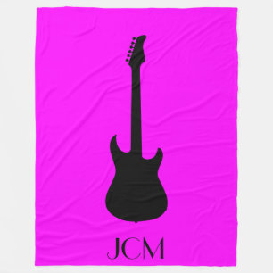 Monogram Schwarze E-Gitarre auf Rosa Fleecedecke