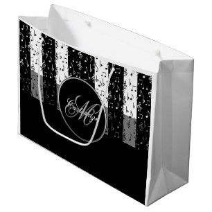Monogram Schwarze und Weiße Musikalische Streifen  Große Geschenktüte