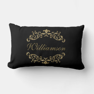 Monogram Schwarzes Gold Glitter Schwungvolles Dama Lendenkissen