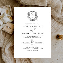 Monogram, Schwarzes Wappen, elegant Hochzeit Einladung