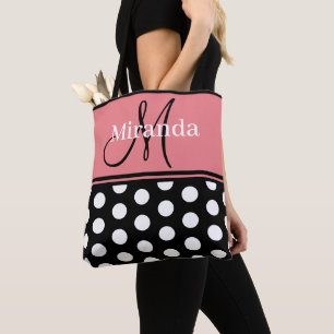 Monogram Script Black Pink White Polka Dots