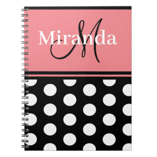 Monogram Script Black Pink White Polka Dots Notizblock