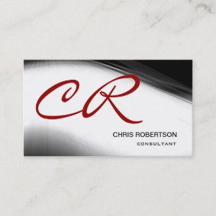 Monogram Script Black Red Consultant Business Card Visitenkarte