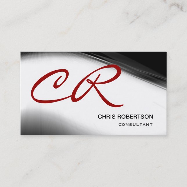 Monogram Script Black Red Consultant Business Card Visitenkarte (Vorderseite)
