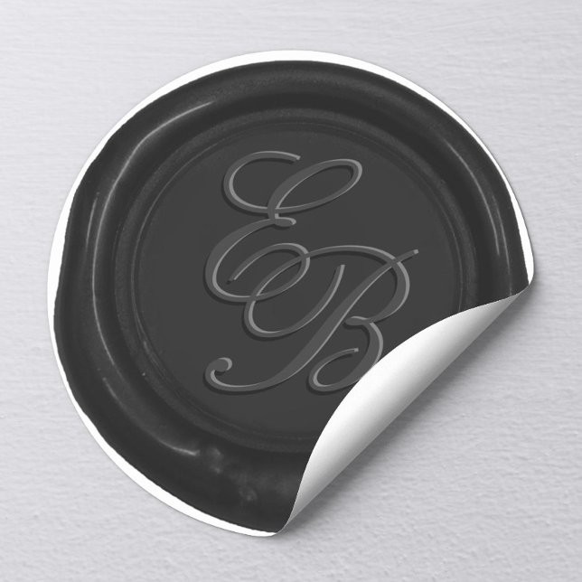 Monogram Script Black Wax Siegel Gastgeschenk Hoch Runder Aufkleber (Von Creator hochgeladen)