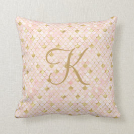 Monogram Script Blush Pink Gold Mermaid Scales Kissen
