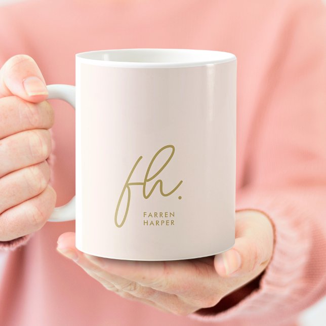 Monogram Script Blush Pink Gold Stilvoll Niedlich Kaffeetasse (Von Creator hochgeladen)
