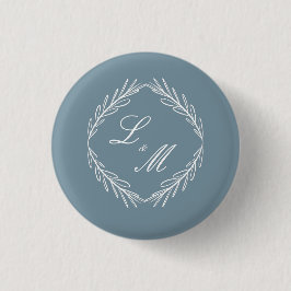 Monogram Script Branch Dusty Blue Wedding Button