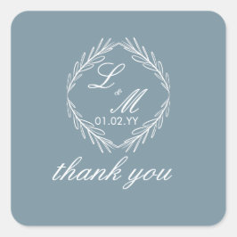 Monogram Script Branch Dusty Blue Wedding Quadratischer Aufkleber