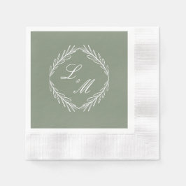 Monogram Script Branch Sage Green Wedding Napkins Serviette