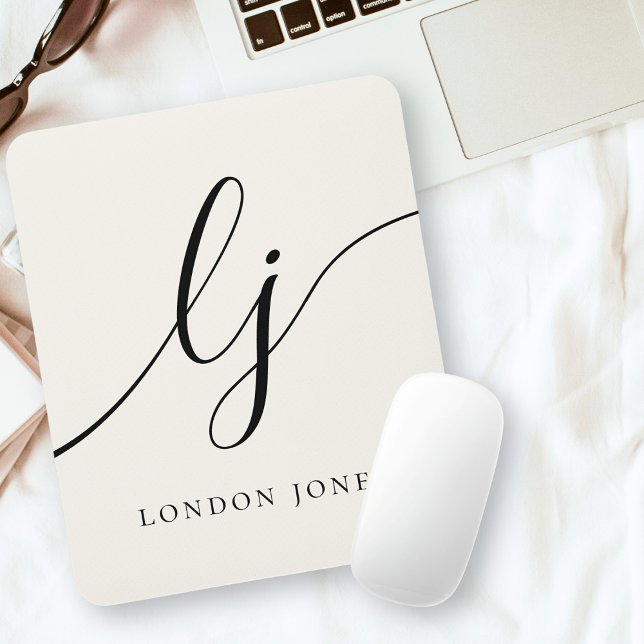 Monogram Script Calligraphy Elegant Feminine Ivory Mousepad (Von Creator hochgeladen)