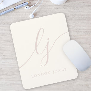 Monogram Script Calligraphy Elegant Ivory Pink Mousepad
