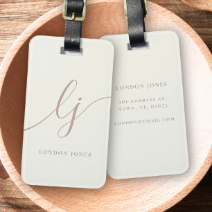 Monogram Script Calligraphy Ivory White Rose Pink Gepäckanhänger