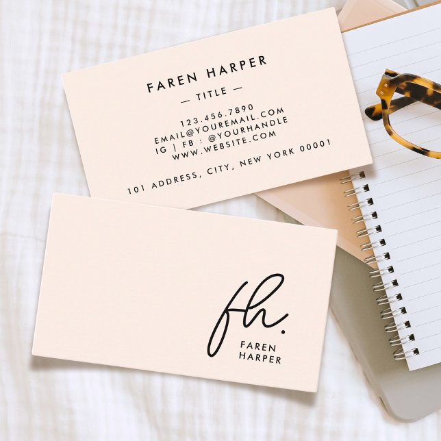 Monogram Script Chic Blush Pink Einfache Elegant Visitenkarte (Von Creator hochgeladen)