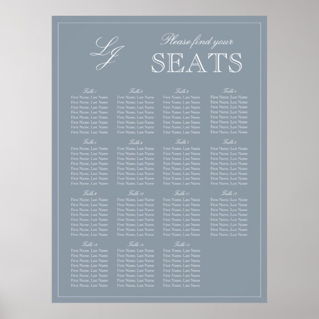 Monogram Script Dusty Blue Modern Wedding Sees Poster (Vorne)