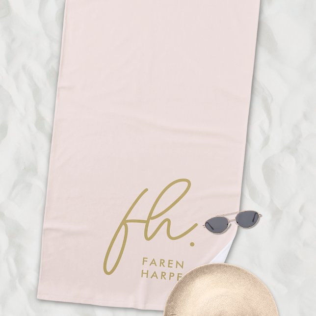 Monogram Script Einfach Chic Blush Gold Mit Monogr Strandtuch (Von Creator hochgeladen)