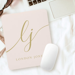 Monogram Script Elegane Feminine Blush Pink Gold Mousepad