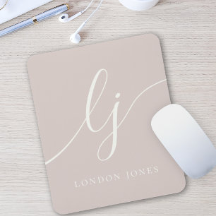 Monogram Script Elegant Feminine Dusty Rose Pink Mousepad
