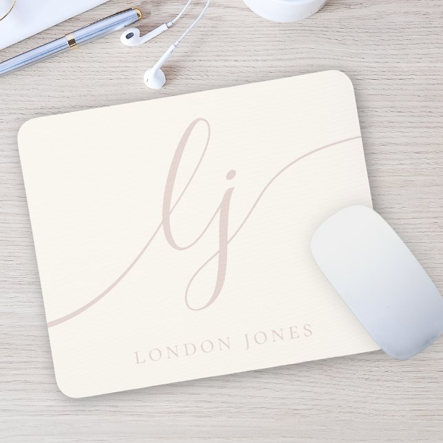 Monogram Script Elegant Feminine Elfenbeinfarben R Mousepad (Von Creator hochgeladen)