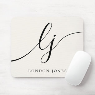 Monogram Script Elegant Feminine Ivory Mousepad