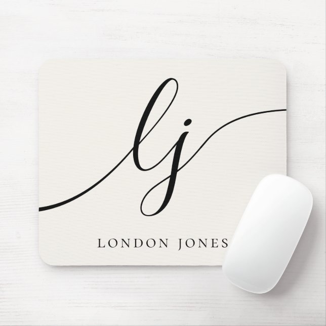 Monogram Script Elegant Feminine Ivory Mousepad (Mit Mouse)