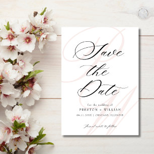 Monogram Script Elegant Foto Wedding Save The Date