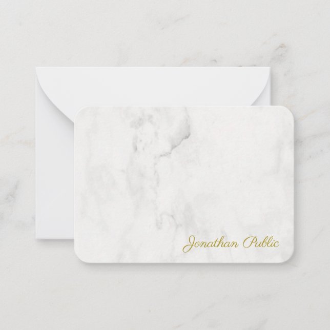 Monogram Script Elegant White Marble Template Mitteilungskarte (Vorderseite)
