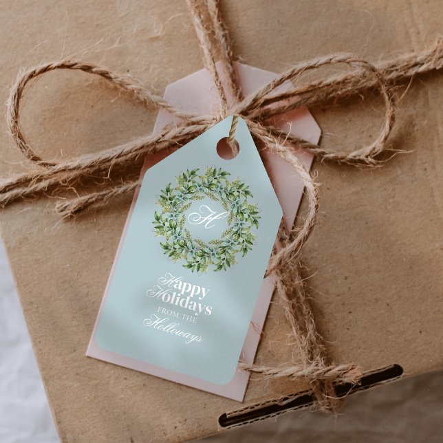 Monogram Script-Foto für die Aquarellfarben-Weihna Geschenkanhänger (Von Creator hochgeladen)