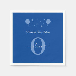 Monogram Script Happy Birthday Blue und White Serviette