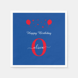 Monogram Script Happy Birthday Blue White Red Serviette