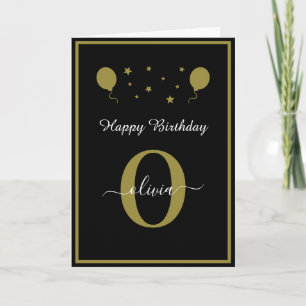 Monogram Script Happy Birthday Schwarz-weiß Gold Karte
