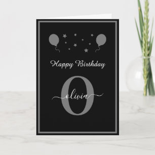 Monogram Script Happy Birthday Schwarz-weiß Gray Karte