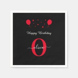 Monogram Script Happy Birthday Schwarz-weiß Red Serviette