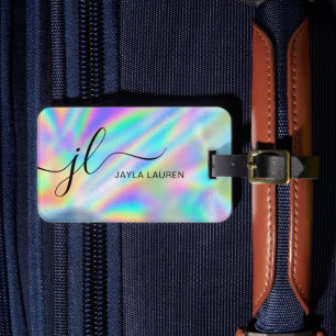 Monogram Script-Imitate Holographic Rainbow Gepäckanhänger