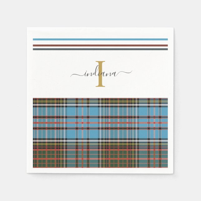 Monogram Script Kariert Tartan Clan Anderson Party Serviette (Vorderseite)