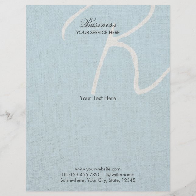 Monogram Script Light Blue Imitats Linen Broschüre (Vorne)