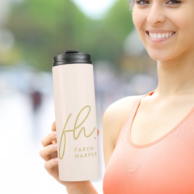Monogram Script Modern Stylish Simple Blush Pink Thermosbecher (Von Creator hochgeladen)