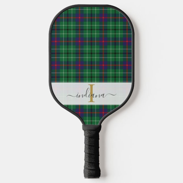 Monogram Script Name Classic Kariert Green Tartan Pickleball Schläger (Vorderseite)