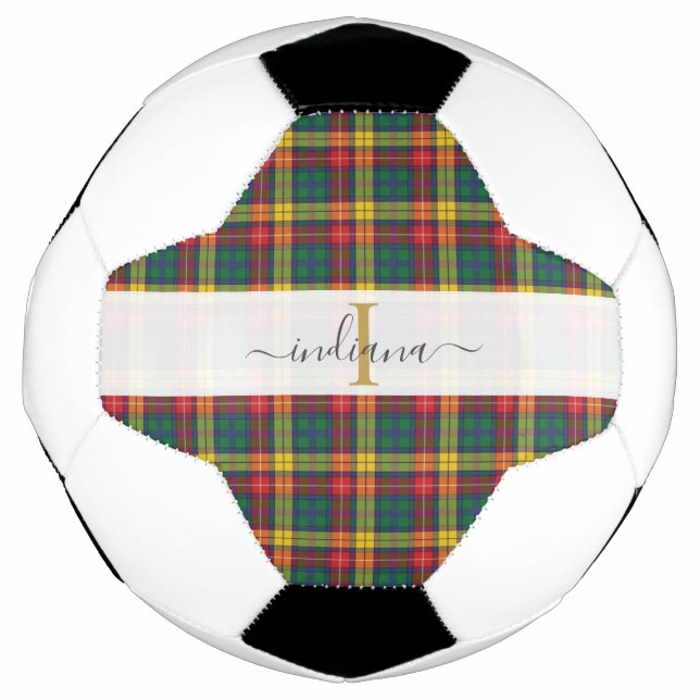 Monogram Script Name Kariert Clan Buchanan Tartan Fußball (Vorderseite)