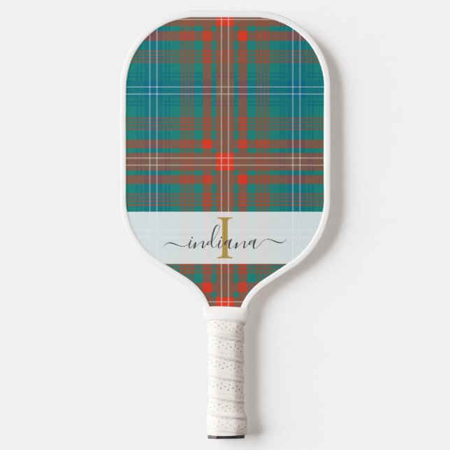 Monogram Script Name Kariert Clan Wilson Tartan Pickleball Schläger (Vorderseite)