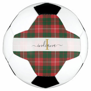 Monogram Script Name Kariert Red Green Tartan Fußball