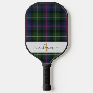 Monogram Script Name Plaid Green Purple Tartan Pickleball Schläger