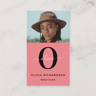 Monogram Script Name Schwarz-weiß Pink Job Vertika Visitenkarte