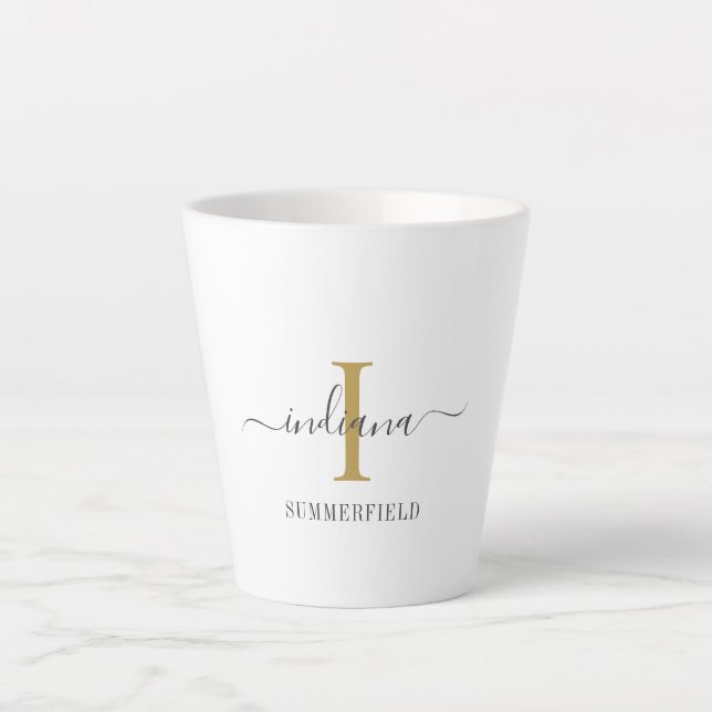 Monogram Script Name Stilistisch Gold Gray Minimal Milchtasse (Vorderseite)