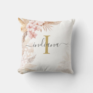 Monogram Script Pampas Grass Name Terracotta Kissen