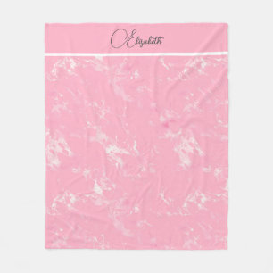Monogram Script Pink White Gray Marble Trendy Fleecedecke