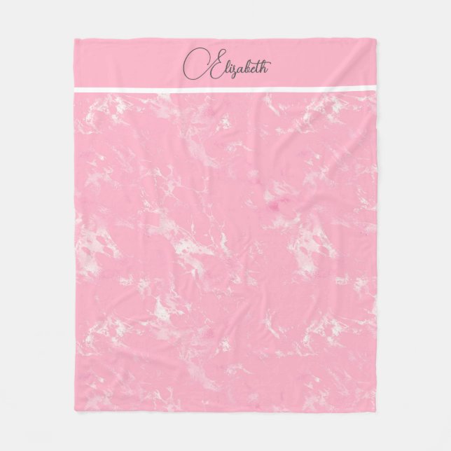 Monogram Script Pink White Gray Marble Trendy Fleecedecke (Vorderseite)